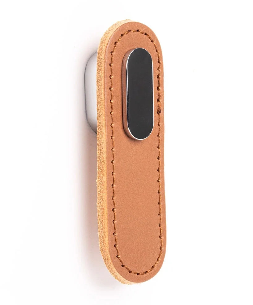 Maner Oblong din piele bej pentru mobilier, cu ornament finisaj crom lucios